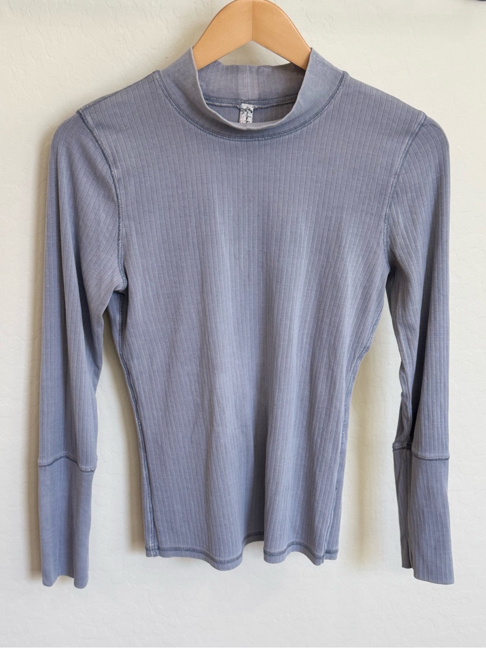 Intimately Free People Rickie Ribbed Mock Neck Long Sleeve Top Grey Haze L